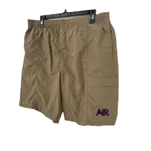 VTG 90s Nike Center Swoosh Spell Out Thigh Logo Nylon Khaki Cargo Pocket Shorts - Picture 1 of 12
